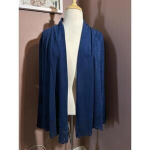 Alfred Dunner Cardigan Jacket Womens Size 16 Cutout Eyelet Blue Lightweight